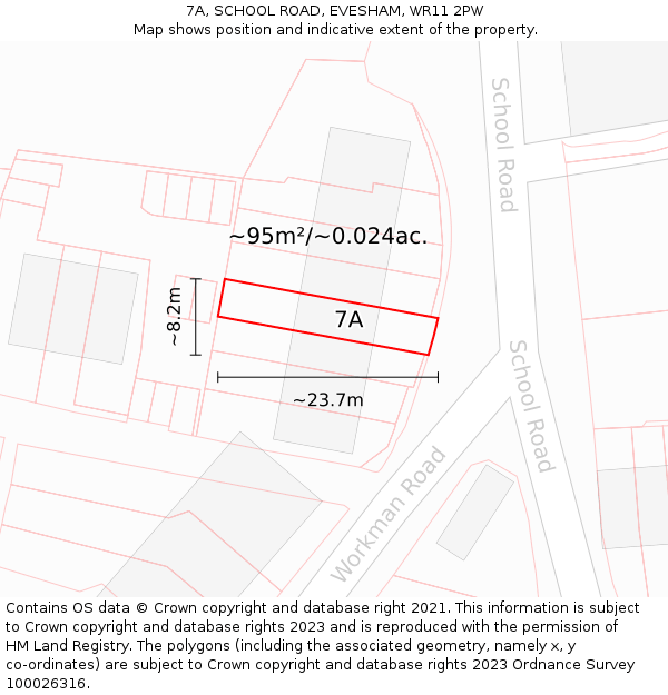7A, SCHOOL ROAD, EVESHAM, WR11 2PW: Plot and title map