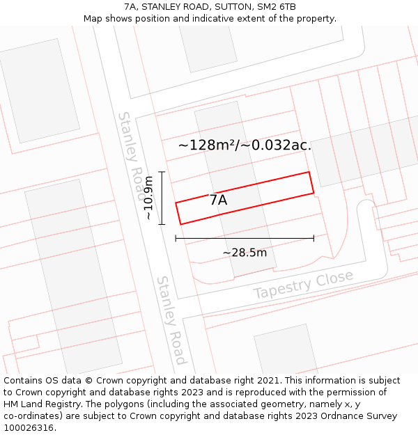 7A, STANLEY ROAD, SUTTON, SM2 6TB: Plot and title map