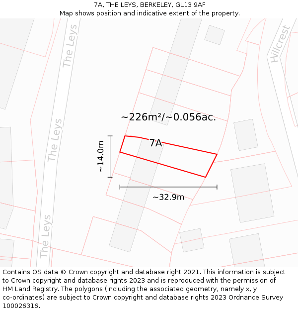 7A, THE LEYS, BERKELEY, GL13 9AF: Plot and title map