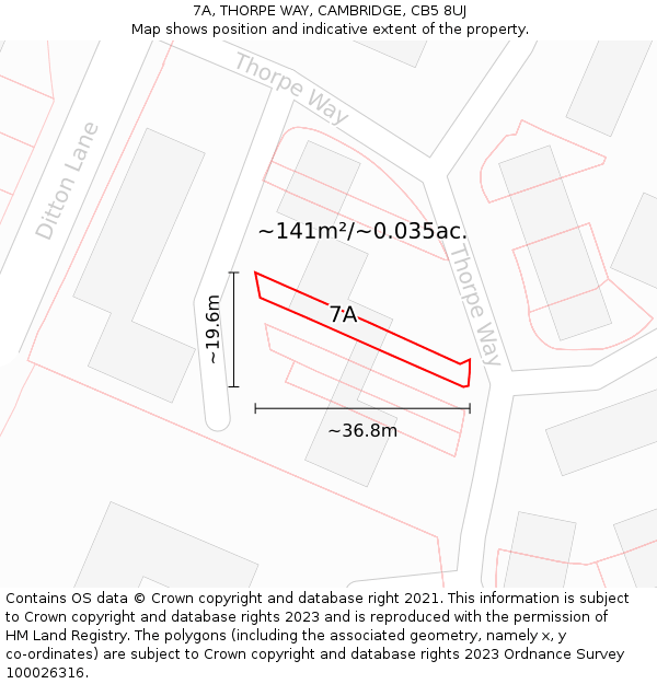 7A, THORPE WAY, CAMBRIDGE, CB5 8UJ: Plot and title map
