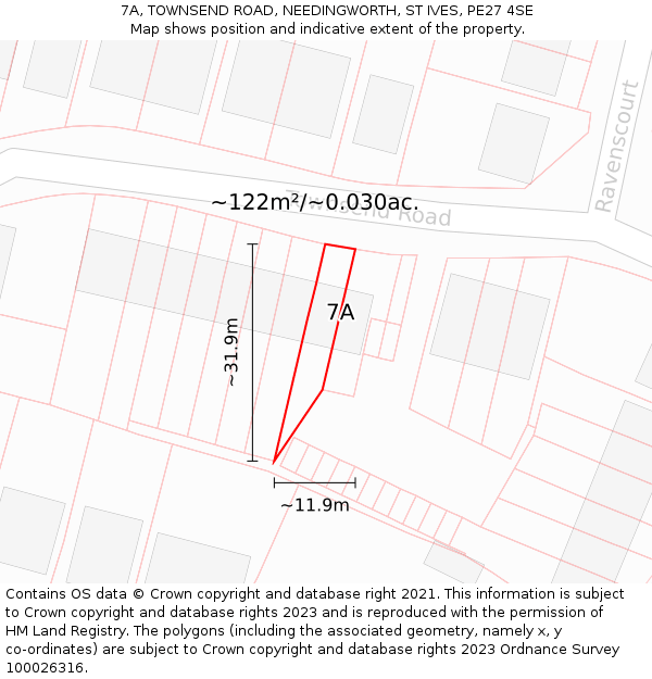 7A, TOWNSEND ROAD, NEEDINGWORTH, ST IVES, PE27 4SE: Plot and title map