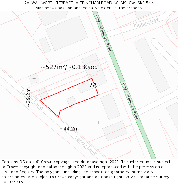 7A, WALLWORTH TERRACE, ALTRINCHAM ROAD, WILMSLOW, SK9 5NN: Plot and title map