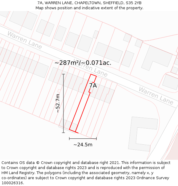 7A, WARREN LANE, CHAPELTOWN, SHEFFIELD, S35 2YB: Plot and title map