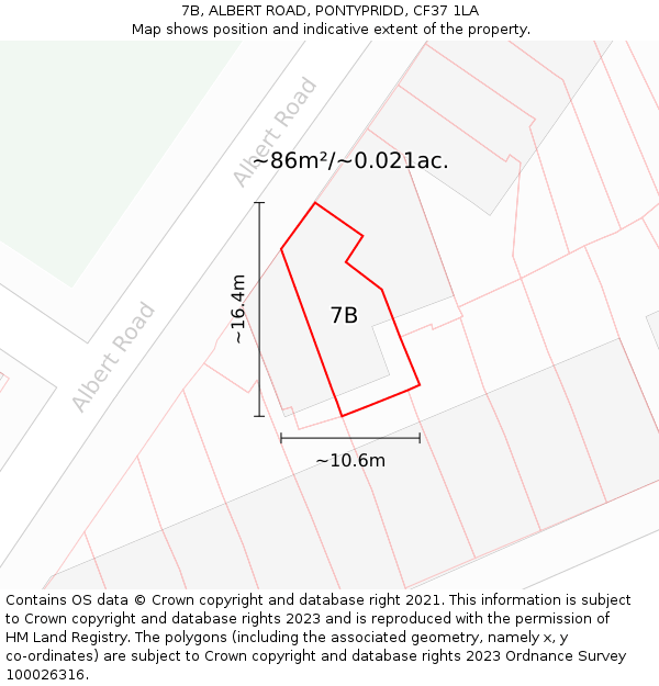 7B, ALBERT ROAD, PONTYPRIDD, CF37 1LA: Plot and title map