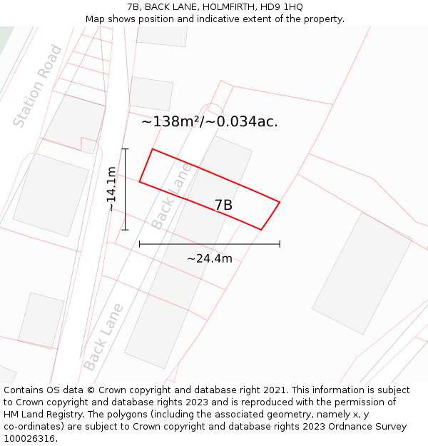 7B, BACK LANE, HOLMFIRTH, HD9 1HQ: Plot and title map
