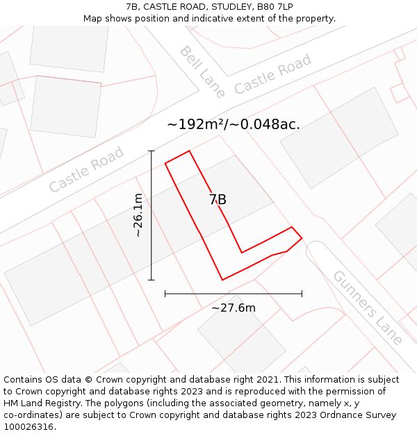 7B, CASTLE ROAD, STUDLEY, B80 7LP: Plot and title map