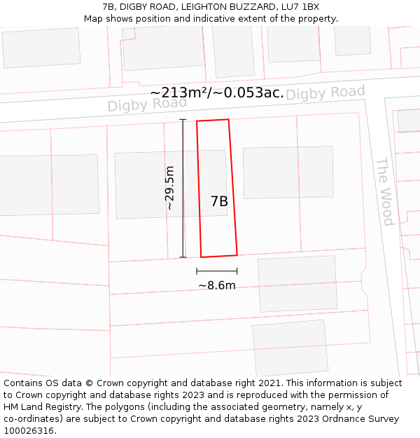 7B, DIGBY ROAD, LEIGHTON BUZZARD, LU7 1BX: Plot and title map