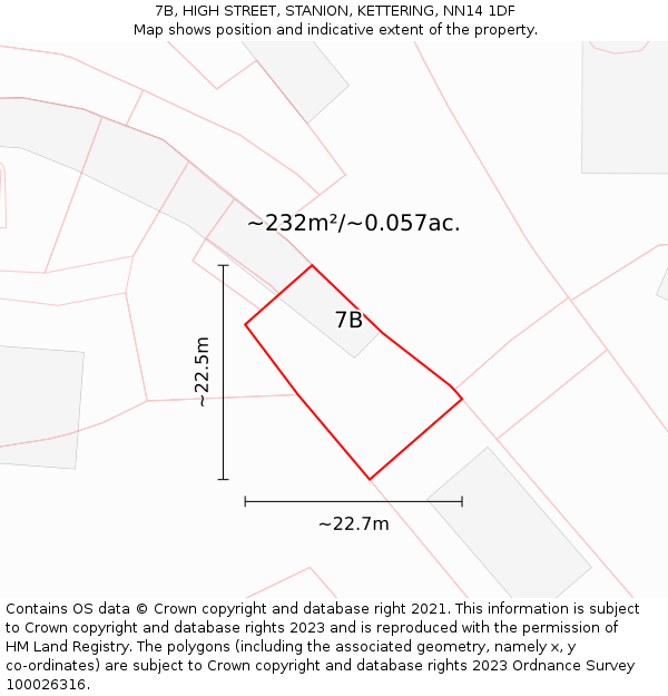 7B, HIGH STREET, STANION, KETTERING, NN14 1DF: Plot and title map