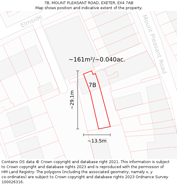 7B, MOUNT PLEASANT ROAD, EXETER, EX4 7AB: Plot and title map