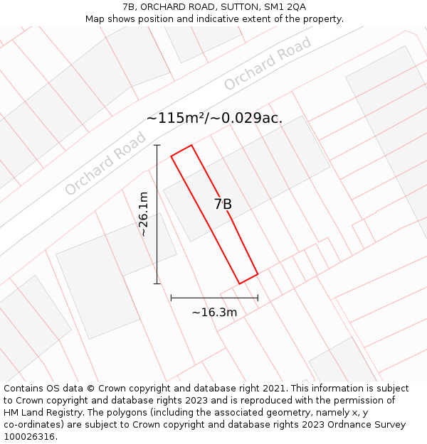 7B, ORCHARD ROAD, SUTTON, SM1 2QA: Plot and title map