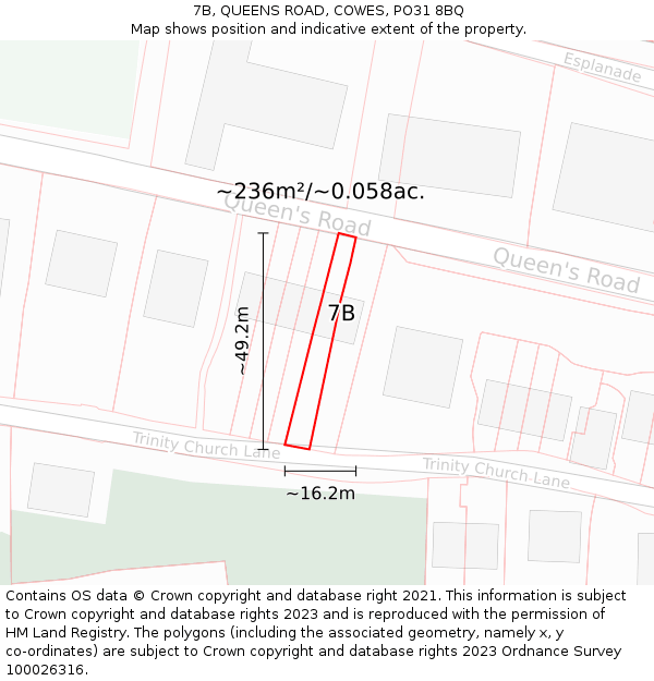 7B, QUEENS ROAD, COWES, PO31 8BQ: Plot and title map