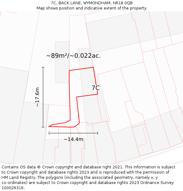 7C, BACK LANE, WYMONDHAM, NR18 0QB: Plot and title map