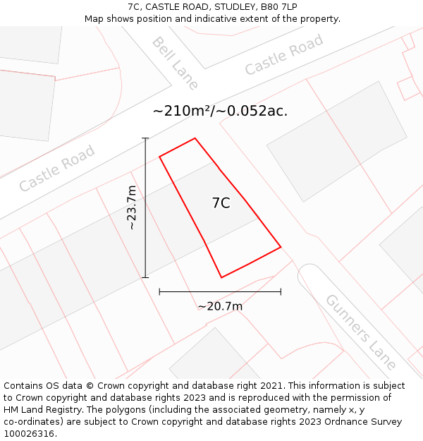7C, CASTLE ROAD, STUDLEY, B80 7LP: Plot and title map