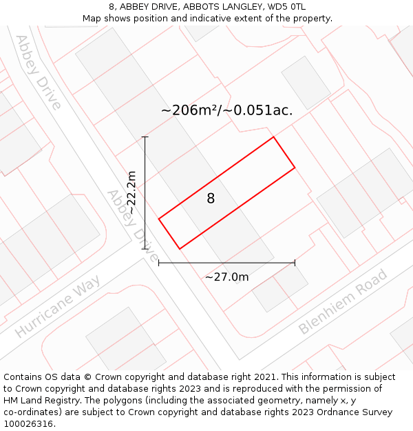 8, ABBEY DRIVE, ABBOTS LANGLEY, WD5 0TL: Plot and title map