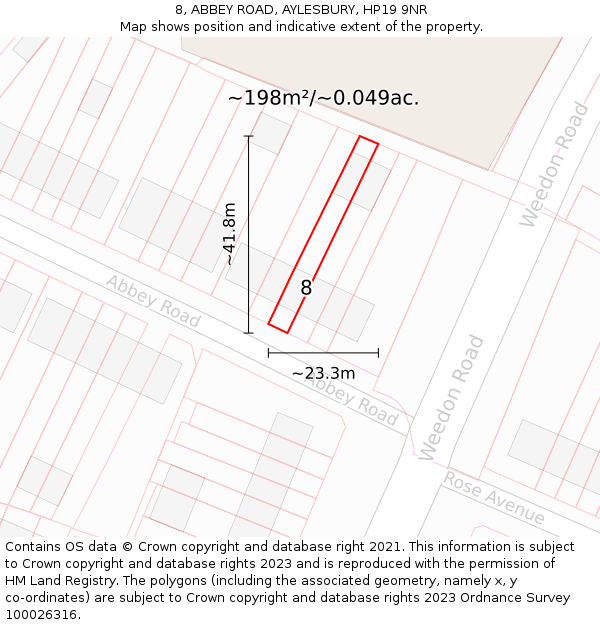 8, ABBEY ROAD, AYLESBURY, HP19 9NR: Plot and title map
