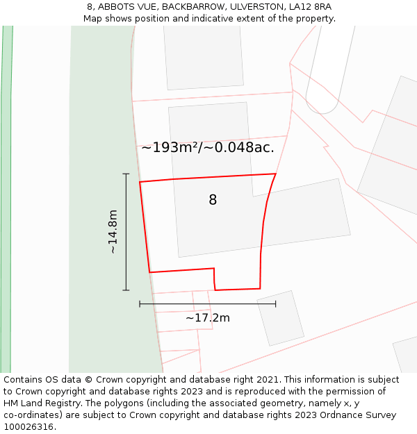 8, ABBOTS VUE, BACKBARROW, ULVERSTON, LA12 8RA: Plot and title map