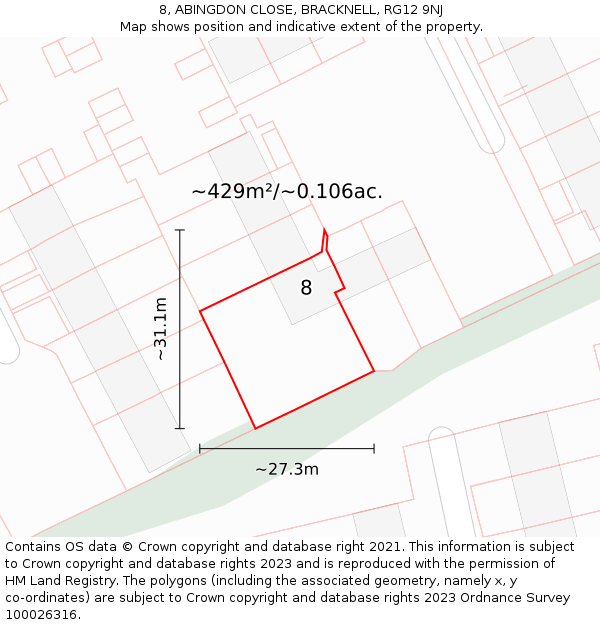 8, ABINGDON CLOSE, BRACKNELL, RG12 9NJ: Plot and title map