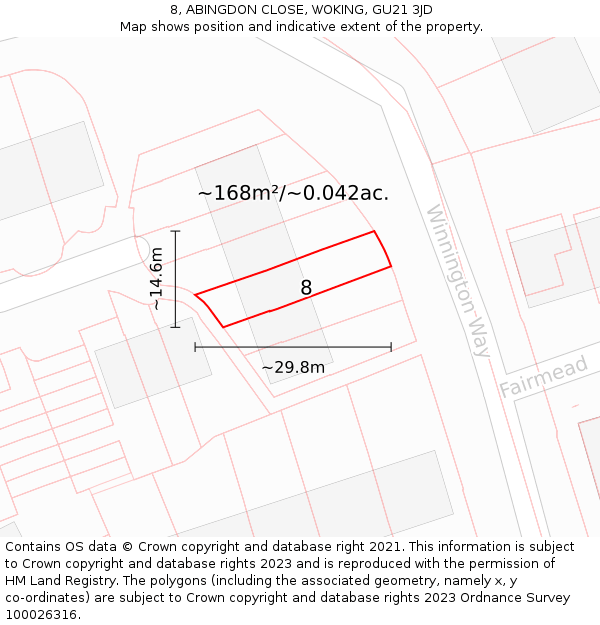 8, ABINGDON CLOSE, WOKING, GU21 3JD: Plot and title map