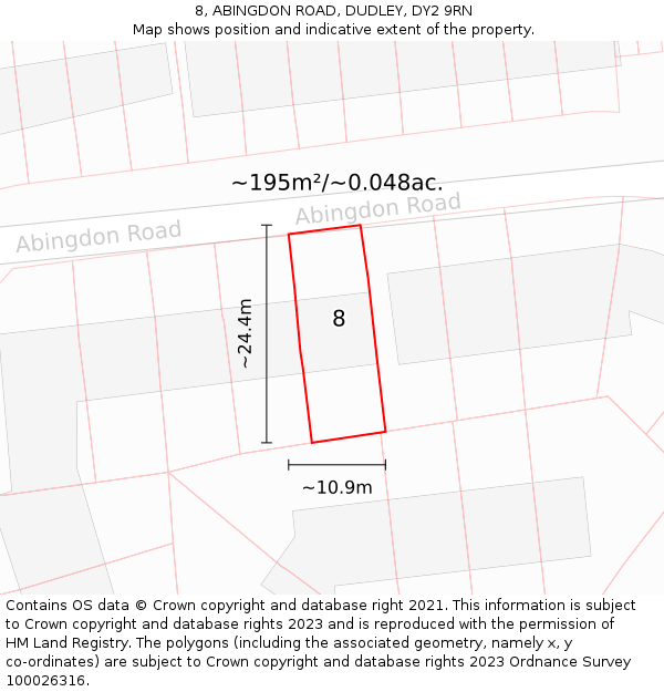 8, ABINGDON ROAD, DUDLEY, DY2 9RN: Plot and title map