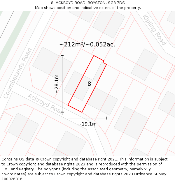 8, ACKROYD ROAD, ROYSTON, SG8 7DS: Plot and title map