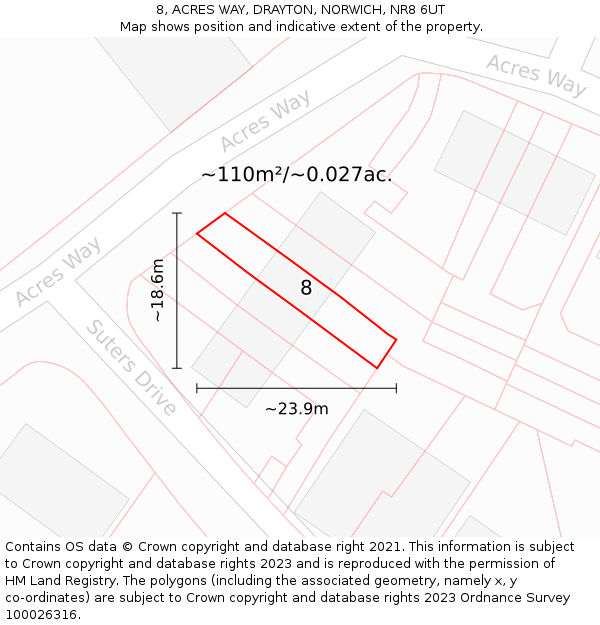 8, ACRES WAY, DRAYTON, NORWICH, NR8 6UT: Plot and title map