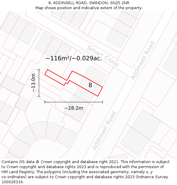 8, ADDINSELL ROAD, SWINDON, SN25 2NR: Plot and title map