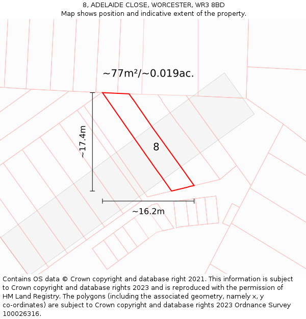 8, ADELAIDE CLOSE, WORCESTER, WR3 8BD: Plot and title map