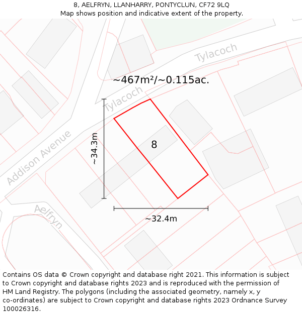 8, AELFRYN, LLANHARRY, PONTYCLUN, CF72 9LQ: Plot and title map