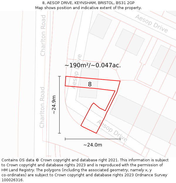 8, AESOP DRIVE, KEYNSHAM, BRISTOL, BS31 2GP: Plot and title map