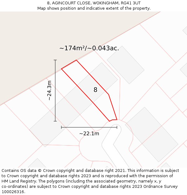8, AGINCOURT CLOSE, WOKINGHAM, RG41 3UT: Plot and title map