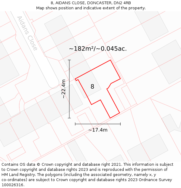 8, AIDANS CLOSE, DONCASTER, DN2 4RB: Plot and title map