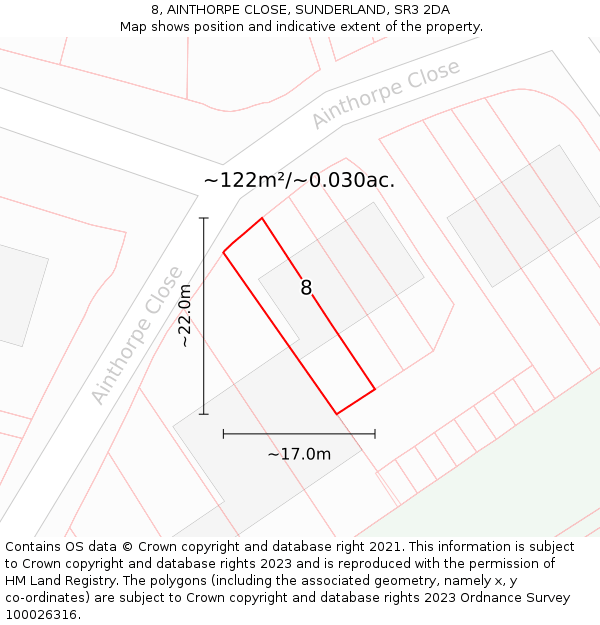 8, AINTHORPE CLOSE, SUNDERLAND, SR3 2DA: Plot and title map