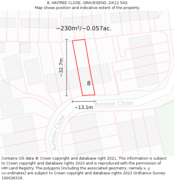 8, AINTREE CLOSE, GRAVESEND, DA12 5AS: Plot and title map