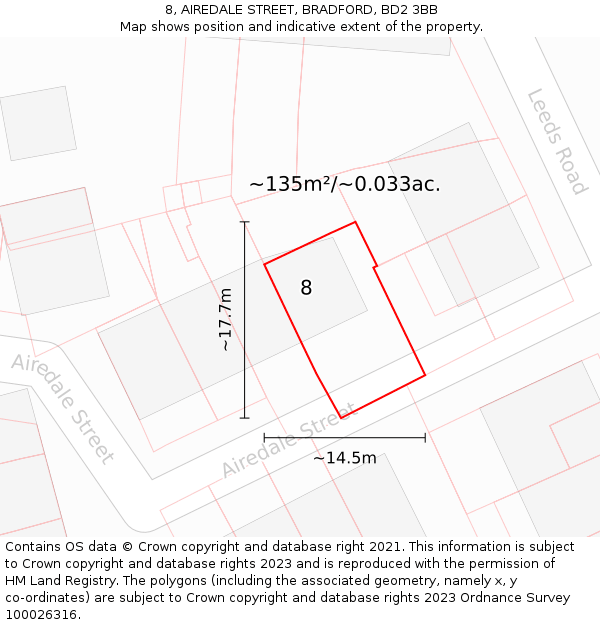 8, AIREDALE STREET, BRADFORD, BD2 3BB: Plot and title map