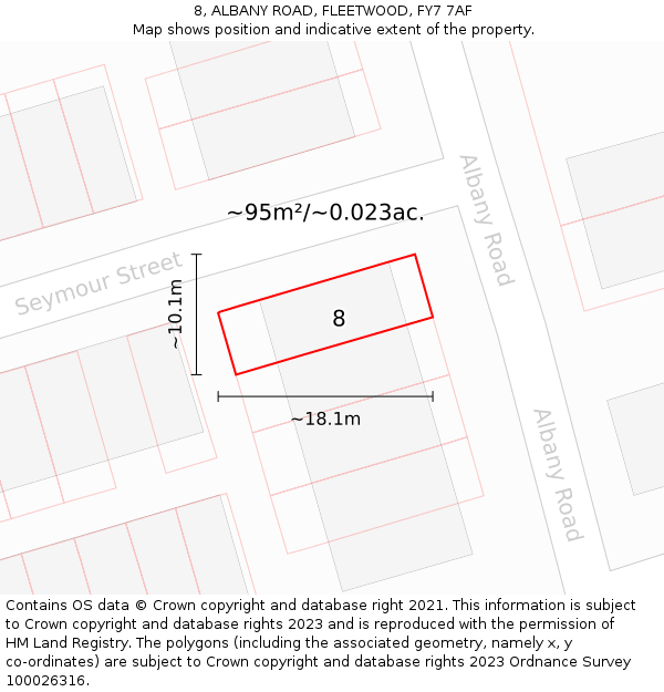 8, ALBANY ROAD, FLEETWOOD, FY7 7AF: Plot and title map