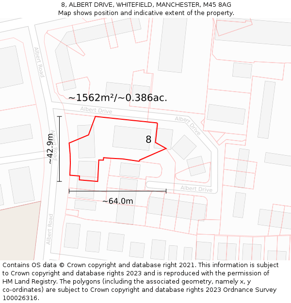 8, ALBERT DRIVE, WHITEFIELD, MANCHESTER, M45 8AG: Plot and title map