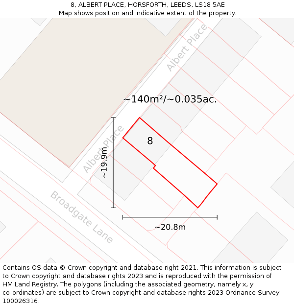 8, ALBERT PLACE, HORSFORTH, LEEDS, LS18 5AE: Plot and title map