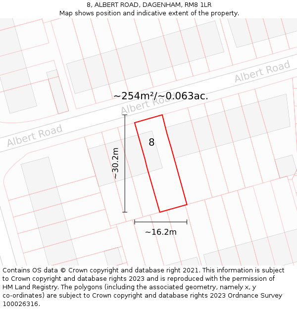 8, ALBERT ROAD, DAGENHAM, RM8 1LR: Plot and title map
