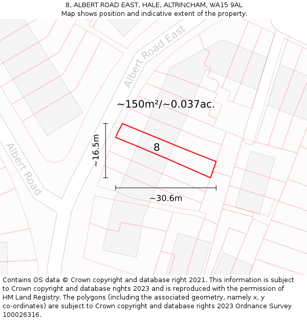 8, ALBERT ROAD EAST, HALE, ALTRINCHAM, WA15 9AL: Plot and title map