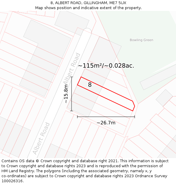 8, ALBERT ROAD, GILLINGHAM, ME7 5UX: Plot and title map