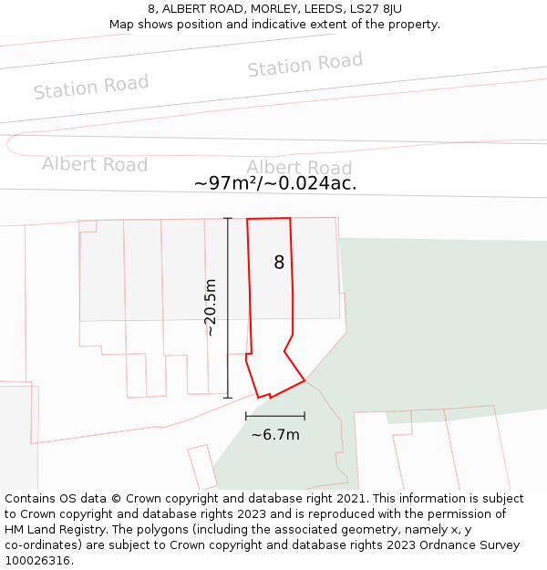 8, ALBERT ROAD, MORLEY, LEEDS, LS27 8JU: Plot and title map