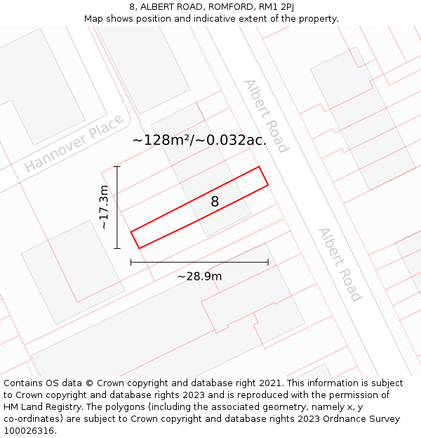 8, ALBERT ROAD, ROMFORD, RM1 2PJ: Plot and title map