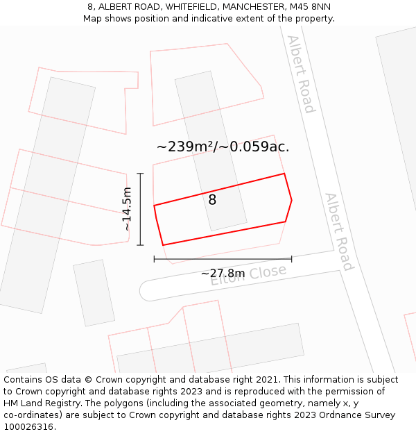 8, ALBERT ROAD, WHITEFIELD, MANCHESTER, M45 8NN: Plot and title map