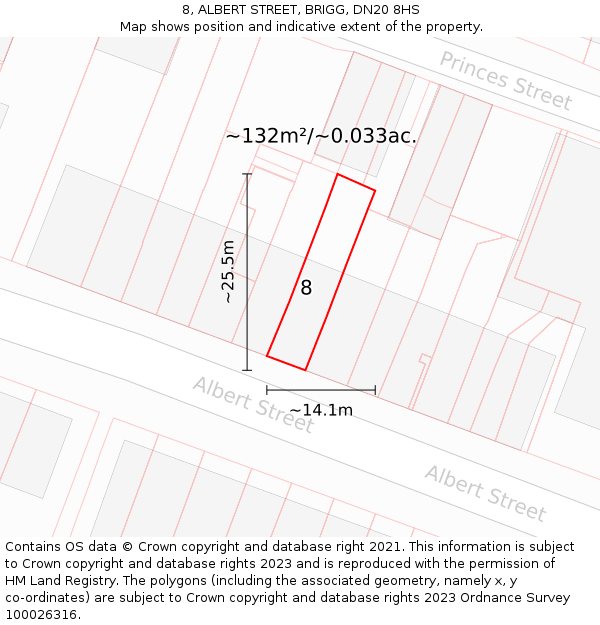 8, ALBERT STREET, BRIGG, DN20 8HS: Plot and title map
