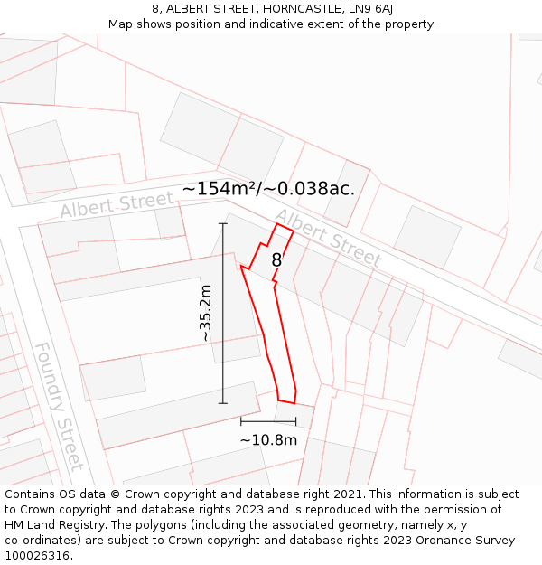 8, ALBERT STREET, HORNCASTLE, LN9 6AJ: Plot and title map