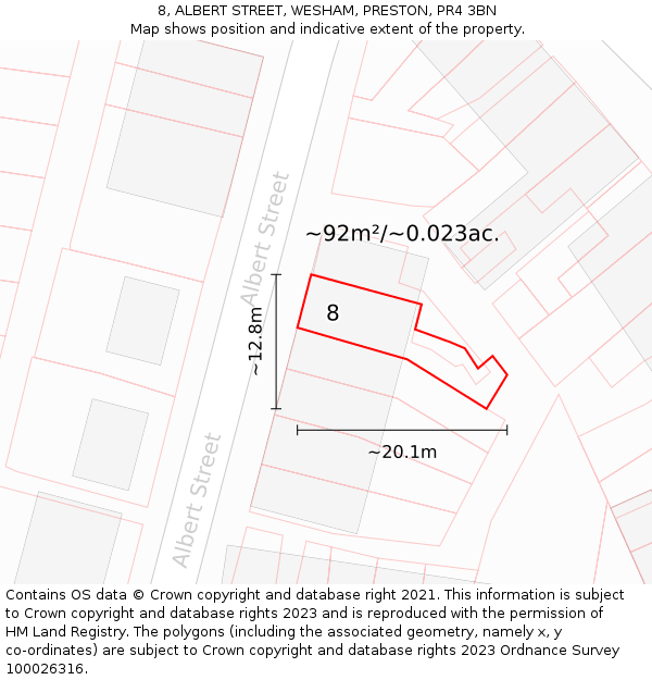 8, ALBERT STREET, WESHAM, PRESTON, PR4 3BN: Plot and title map