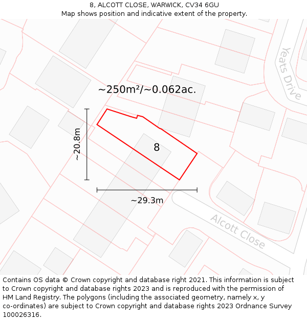 8, ALCOTT CLOSE, WARWICK, CV34 6GU: Plot and title map
