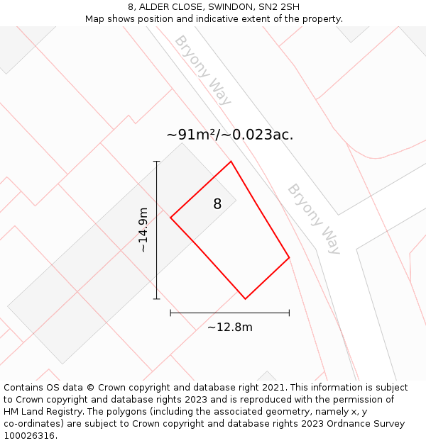 8, ALDER CLOSE, SWINDON, SN2 2SH: Plot and title map