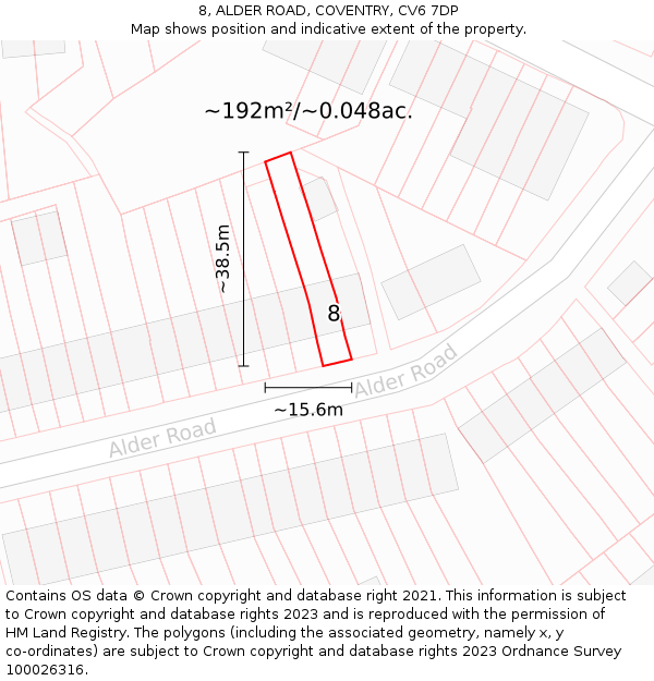 8, ALDER ROAD, COVENTRY, CV6 7DP: Plot and title map