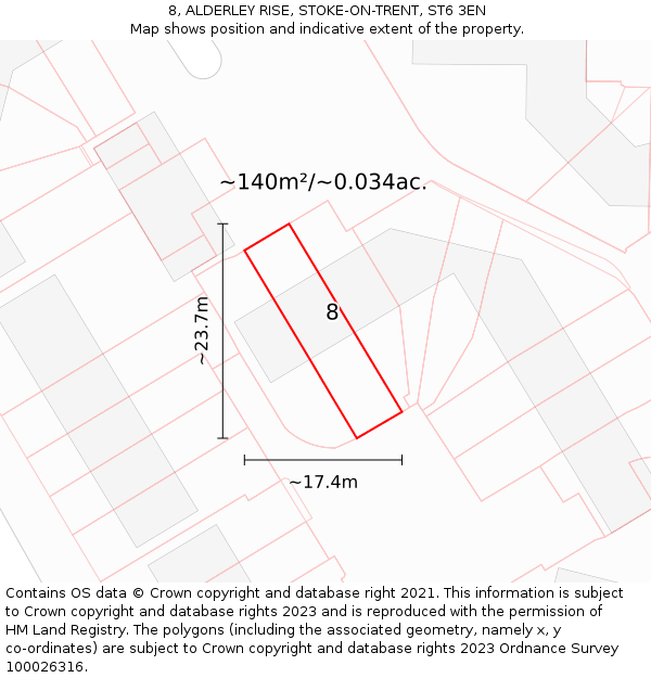 8, ALDERLEY RISE, STOKE-ON-TRENT, ST6 3EN: Plot and title map